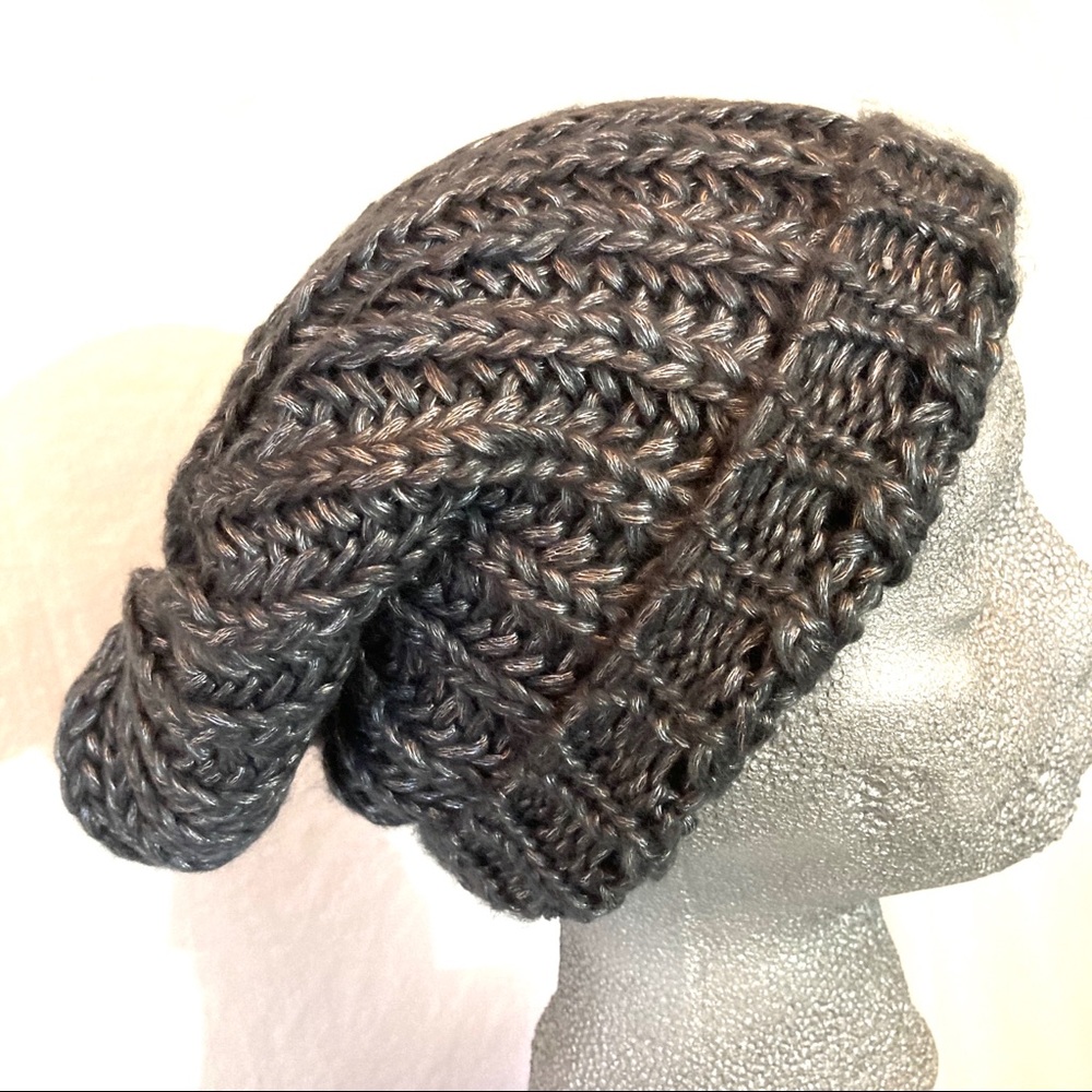 Metallic Charcoal Slouchy Beanie